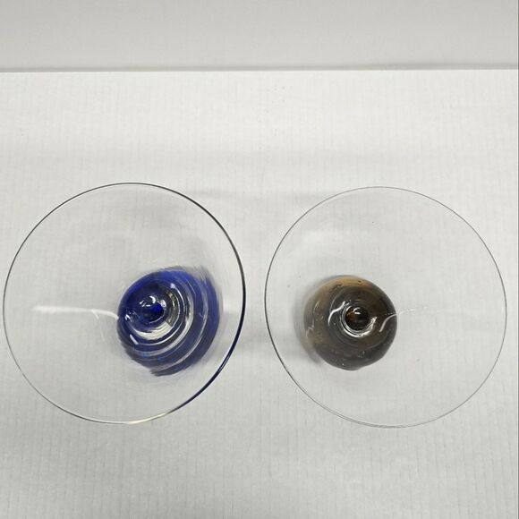 Vintage MCM Bullicante Controlled Bubbles Ball Base Martini Glasses Brown Blue - Picture 8 of 9
